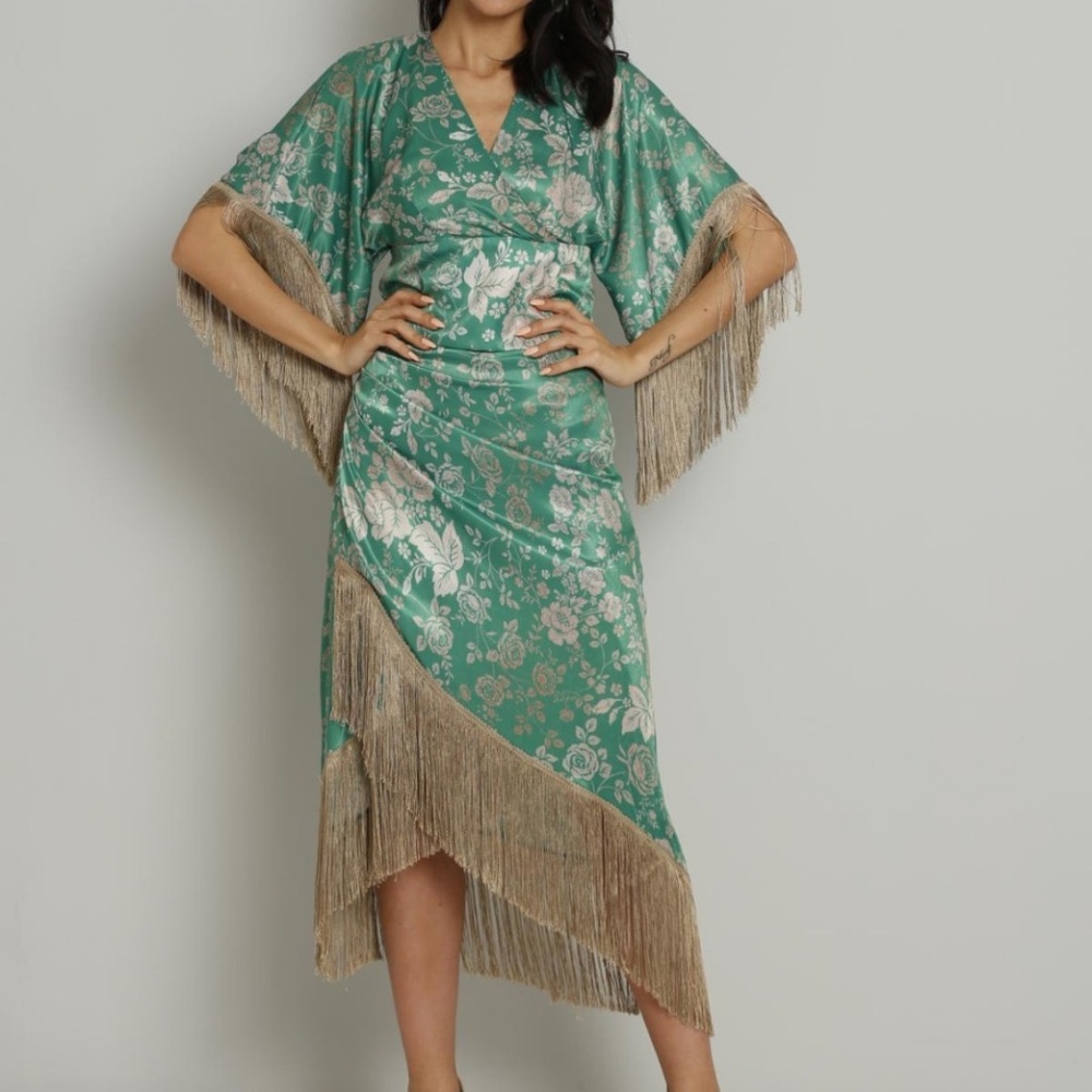 ☘️NWT ASYMMETRICAL MOCK WRAP FRINGED SKIRT…